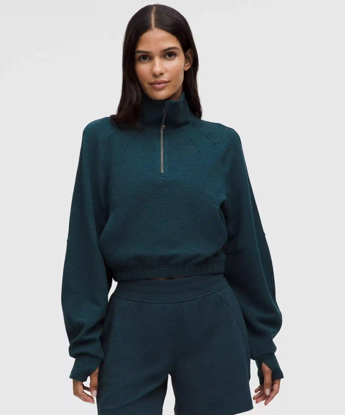 Scuba Cropped Funnel-Neck Half Zip *Waffle