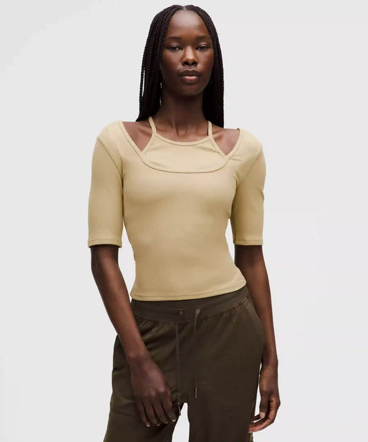 Layered-Look Ribbed Short-Sleeve Shirt