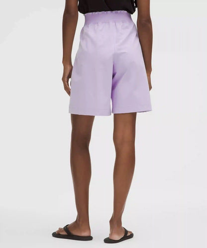 Stretch Woven Ruffle-Waist High-Rise Short 9"