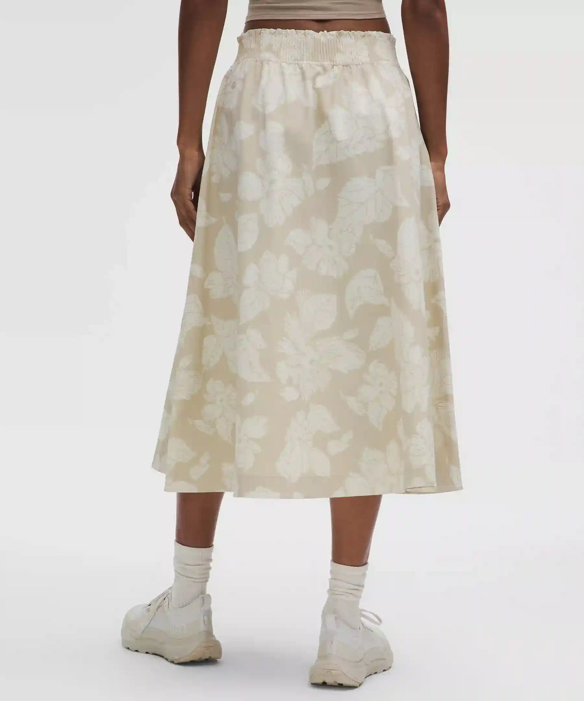 Stretch Woven Ruffle-Waist Midi Skirt