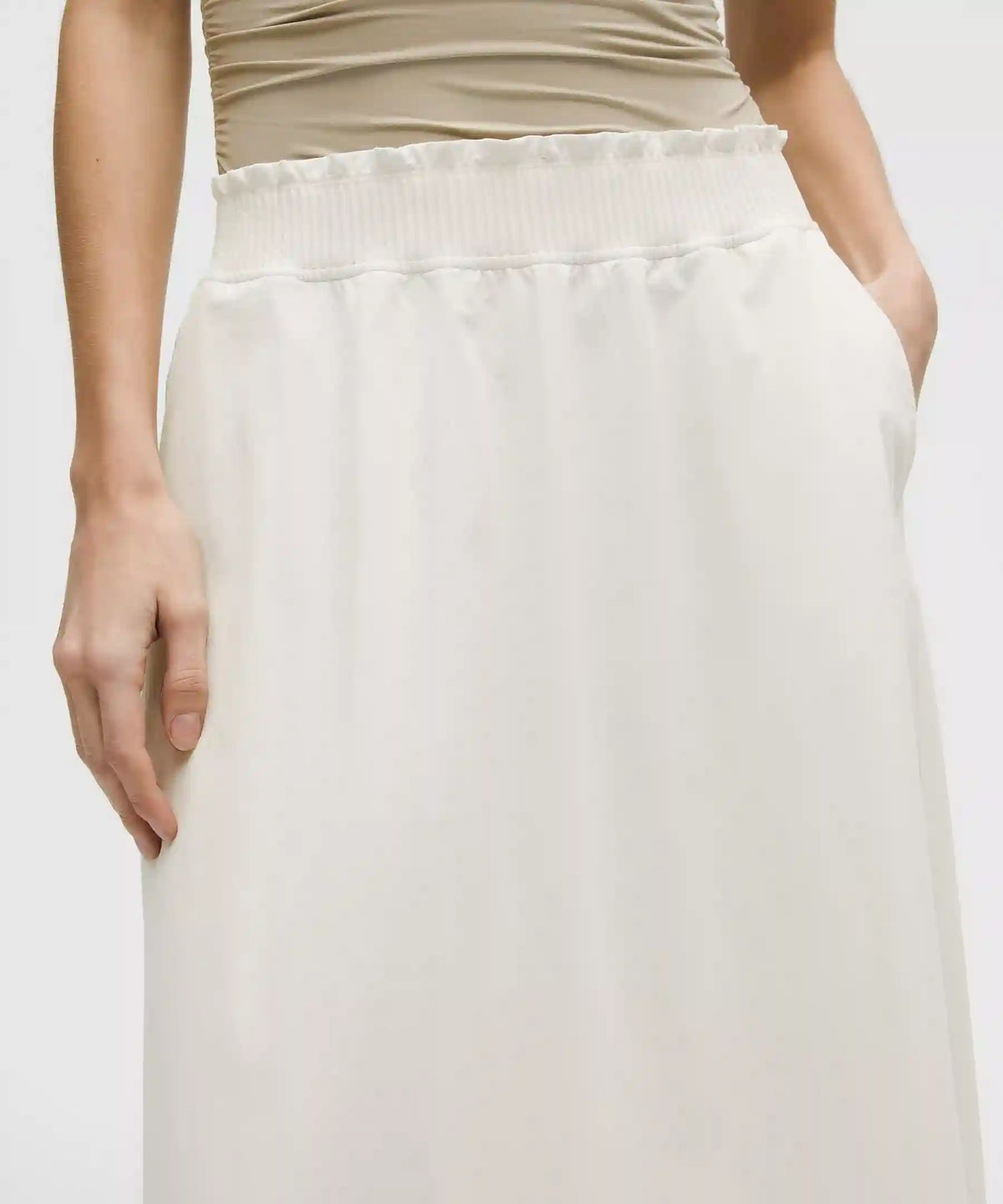 Stretch Woven Ruffle-Waist Midi Skirt