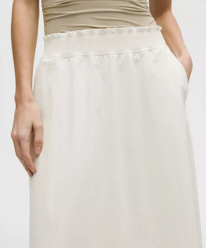 Stretch Woven Ruffle-Waist Midi Skirt
