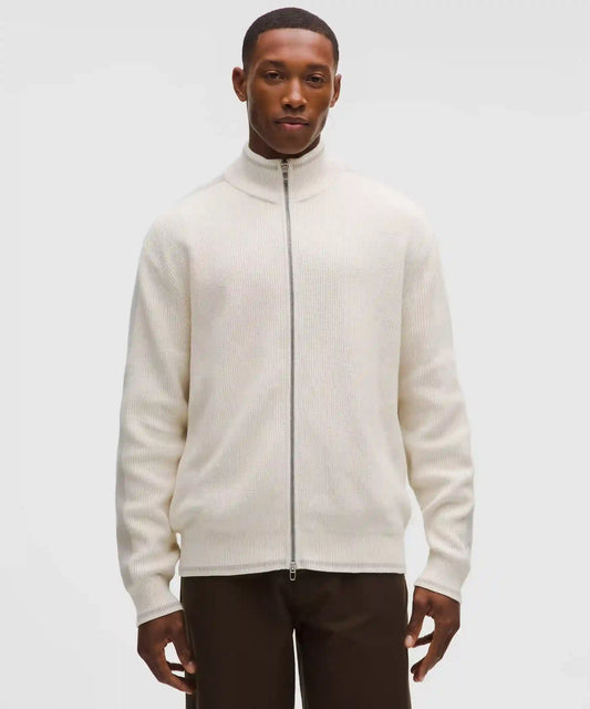Cotton-Blend Knit Full-Zip Sweater