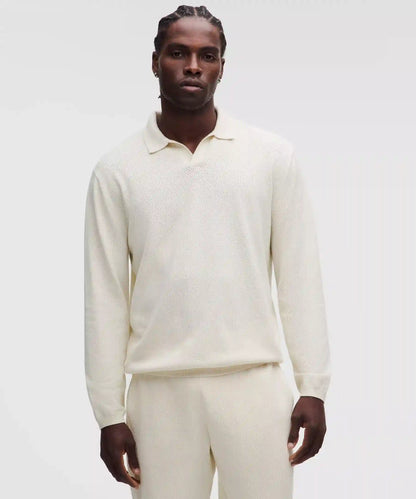 Cotton-Blend Knit Long-Sleeve Polo Shirt
