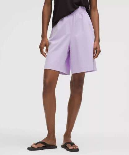 Stretch Woven Ruffle-Waist High-Rise Short 9"