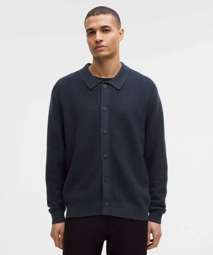 Cotton-Blend Knit Collared Cardigan
