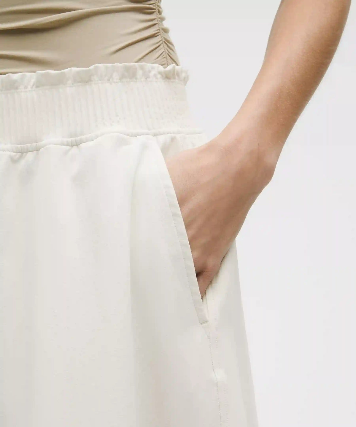 Stretch Woven Ruffle-Waist Midi Skirt