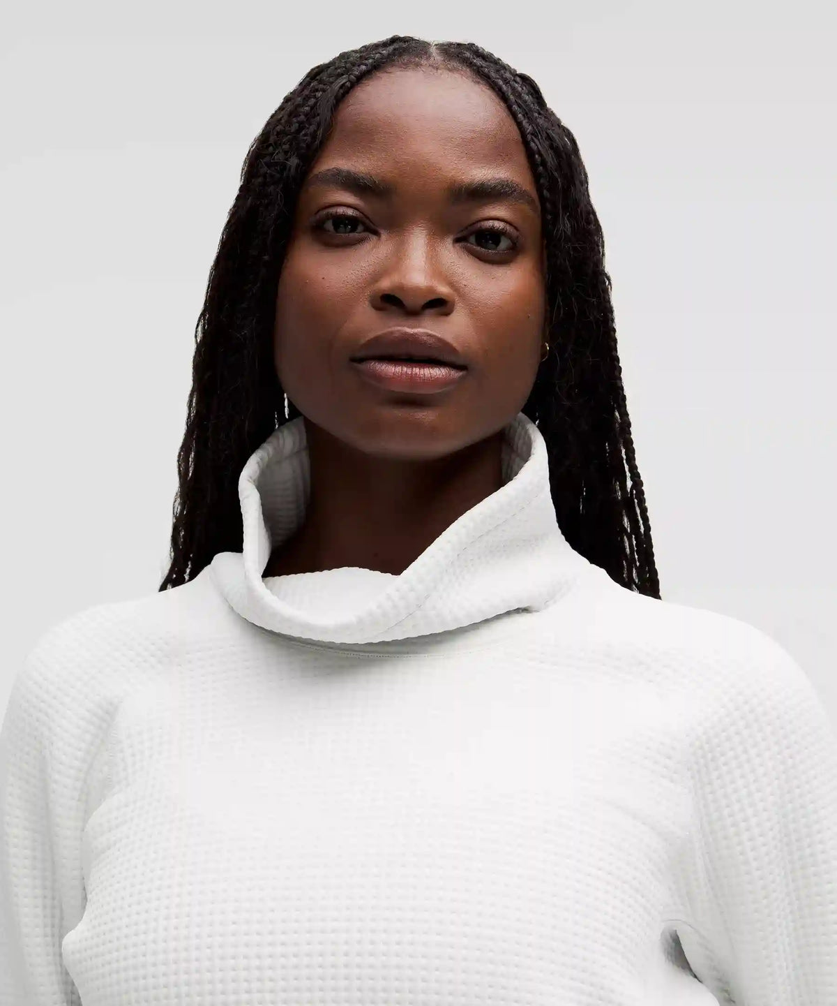 Waffle-Knit Funnel-Neck Long-Sleeve Shirt
