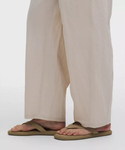 Crinkle Nylon Mid-Rise Barrel-Leg Pant