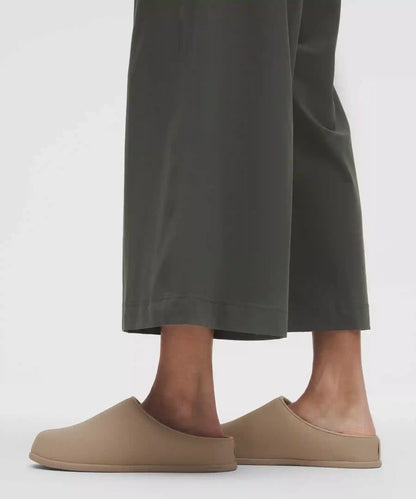 Stretch Woven Ruffle-Waist Wide-Leg Cropped Pant