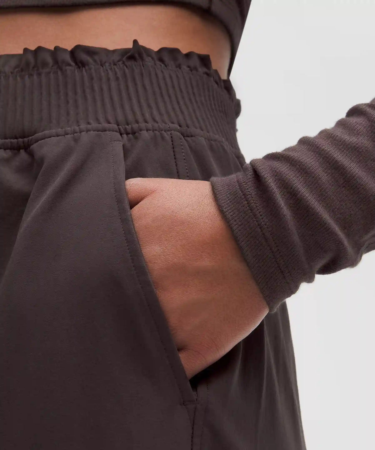 Stretch Woven Ruffle-Waist Wide-Leg Cropped Pant