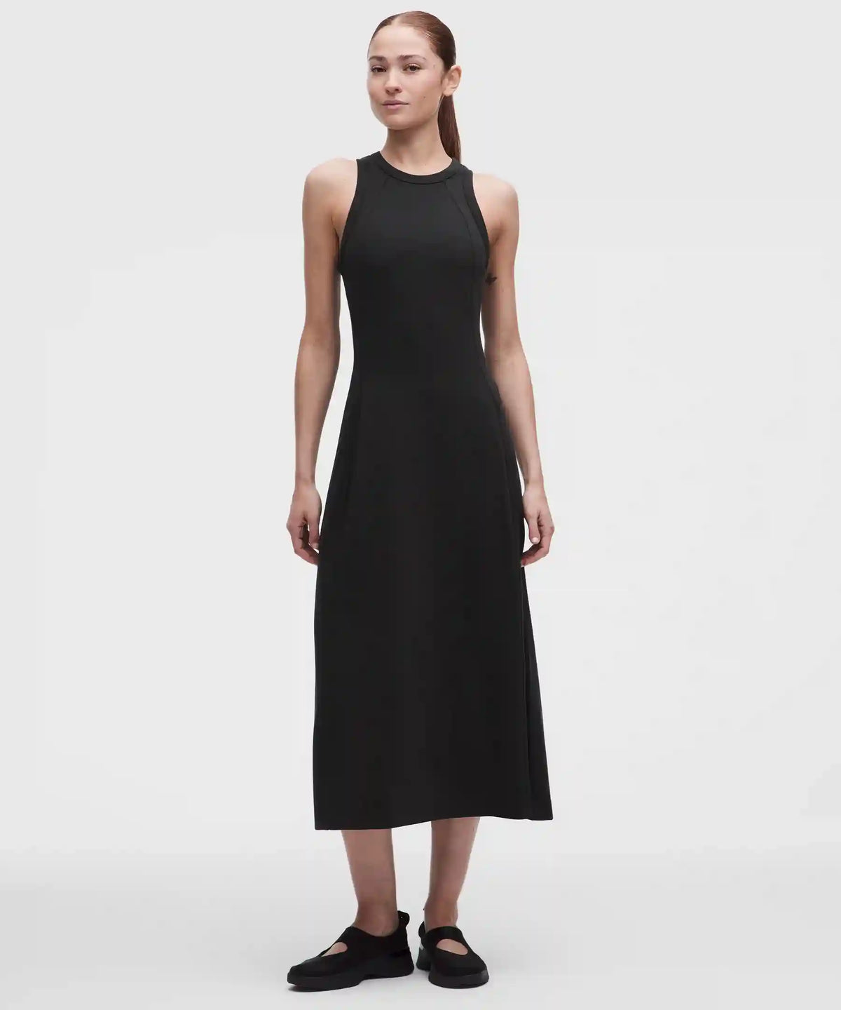 Tech Ribbed Fit-and-Flare Midi Dress
