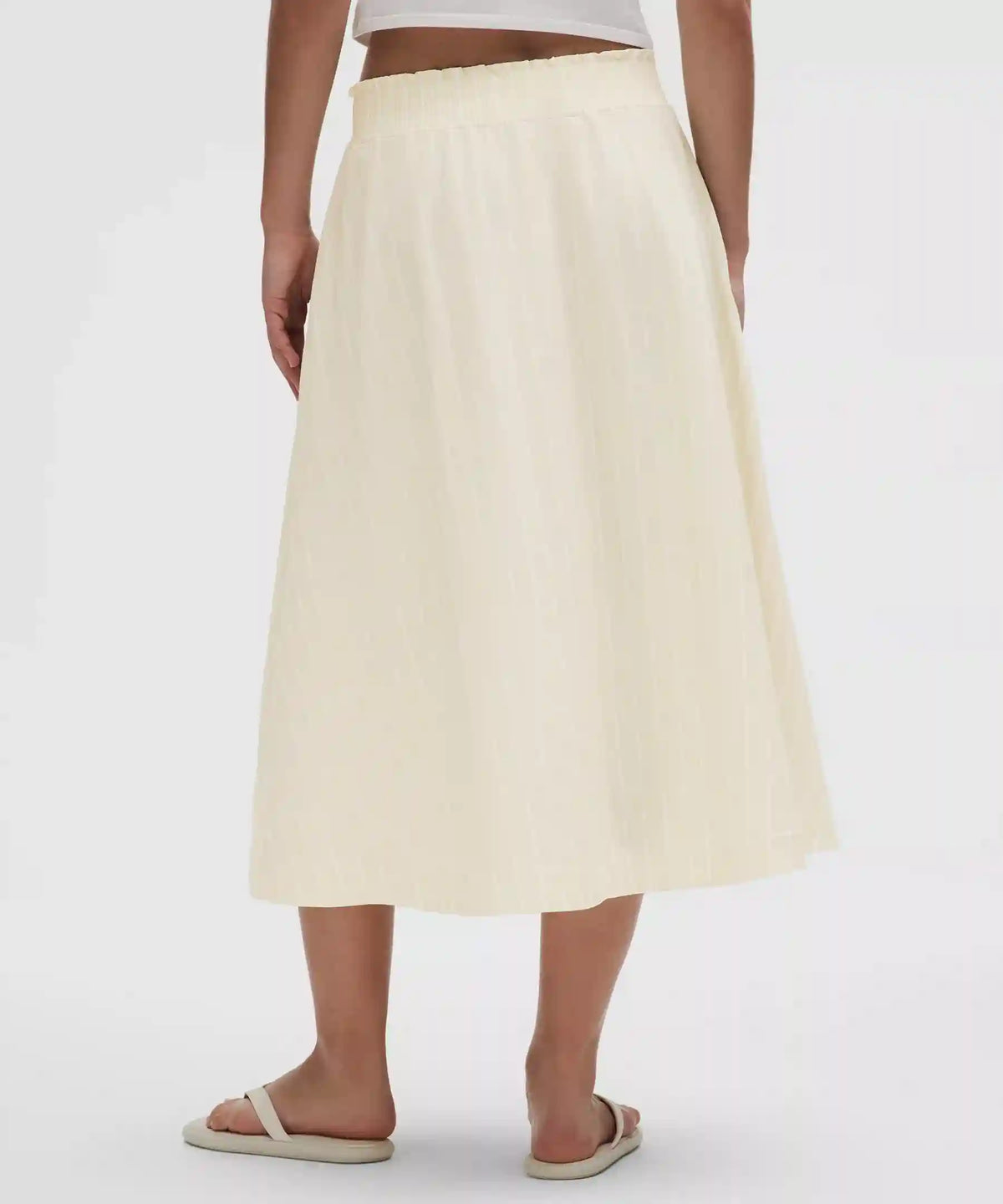 Stretch Woven Ruffle-Waist Midi Skirt