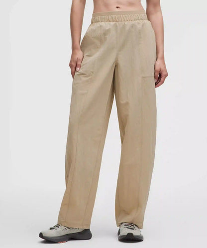 Crinkle Nylon Mid-Rise Barrel-Leg Pant