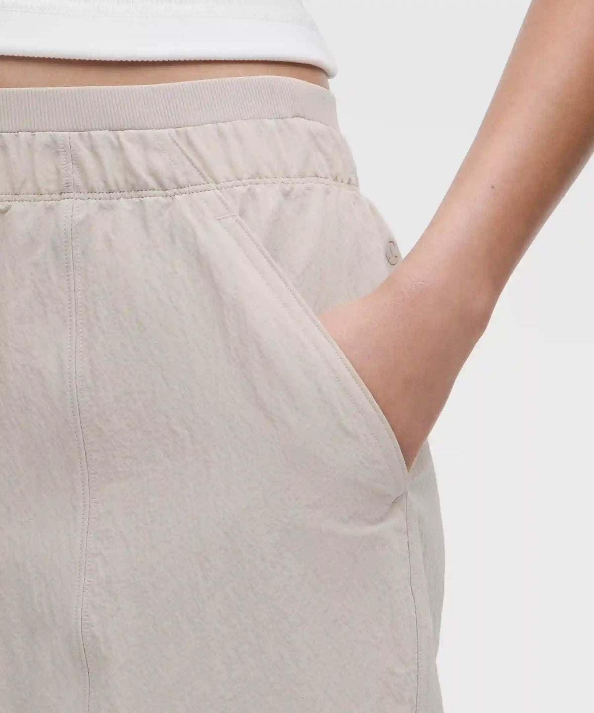 Crinkle Nylon Mid-Rise Barrel-Leg Pant