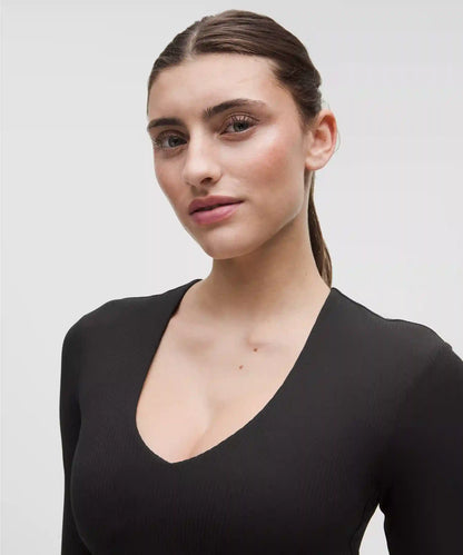 All It Takes Ribbed Nulu V-Neck Long-Sleeve Shirt *B-D Cups