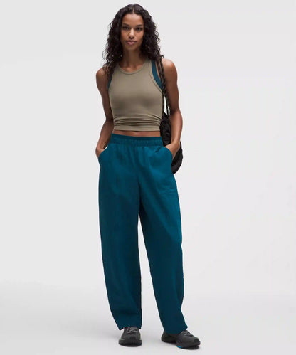 Crinkle Nylon Mid-Rise Barrel-Leg Pant *Short