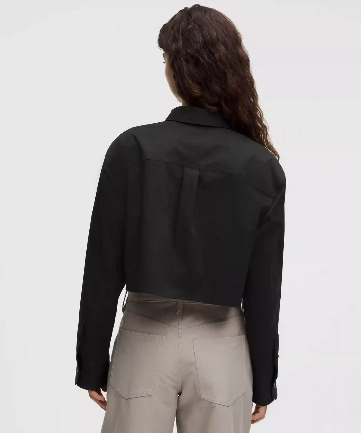Woven Cropped Button-Up Long-Sleeve Shirt