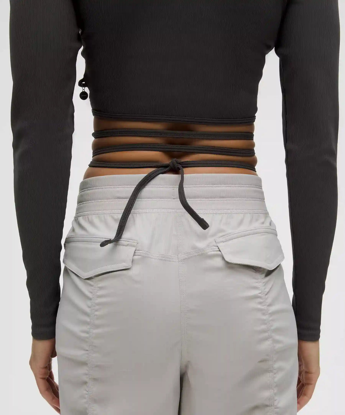 Logo Bead Ribbed Waist-Tie Long-Sleeve Shirt
