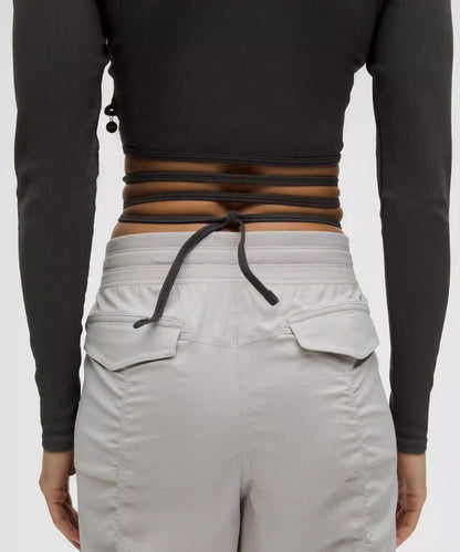 Logo Bead Ribbed Waist-Tie Long-Sleeve Shirt