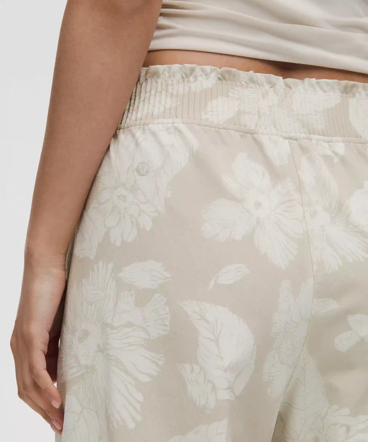 Stretch Woven Ruffle-Waist Wide-Leg Cropped Pant