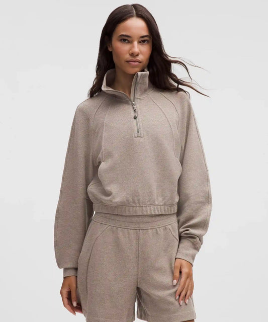 Scuba Cropped Funnel-Neck Half Zip *Waffle