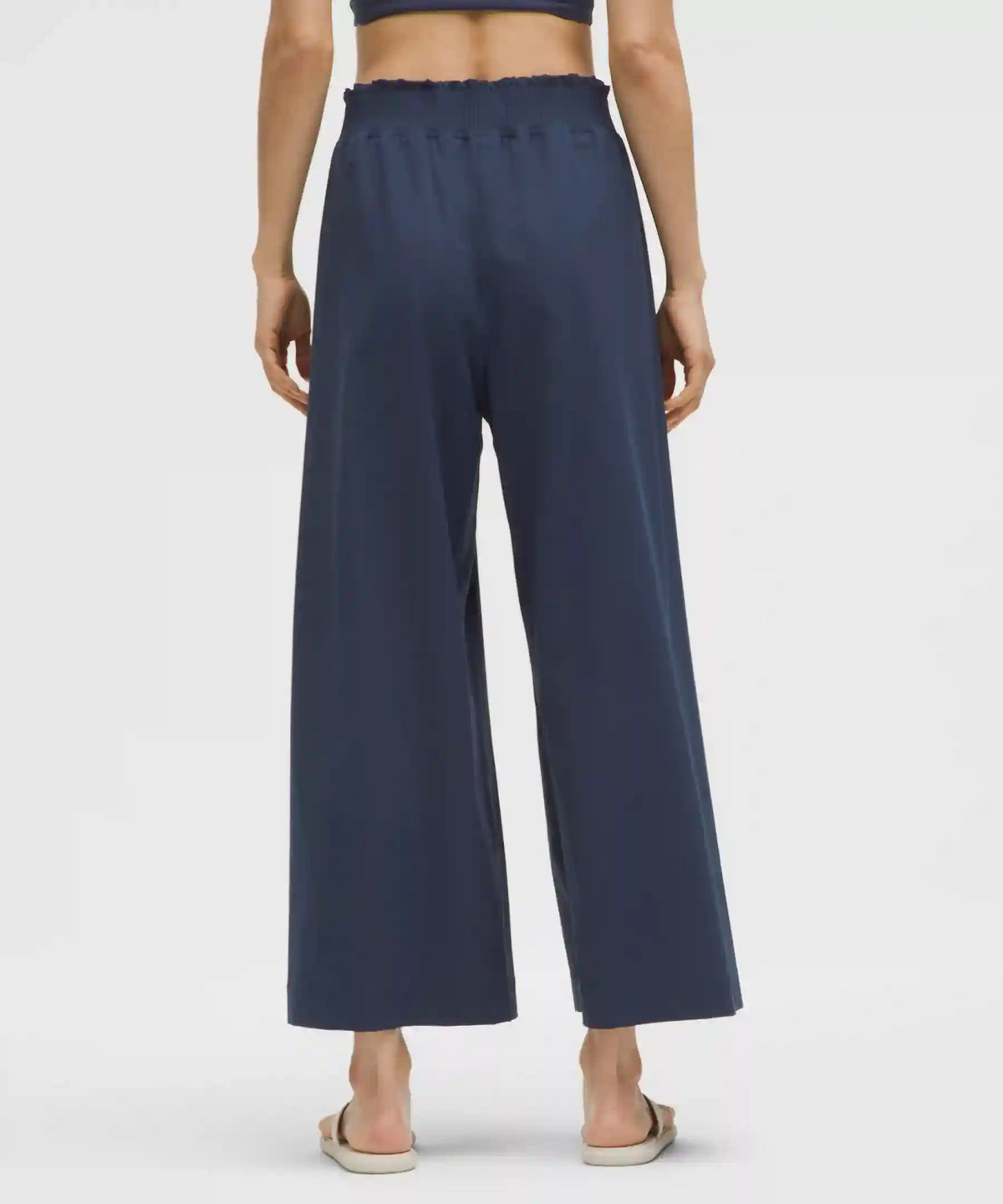 Stretch Woven Ruffle-Waist Wide-Leg Cropped Pant