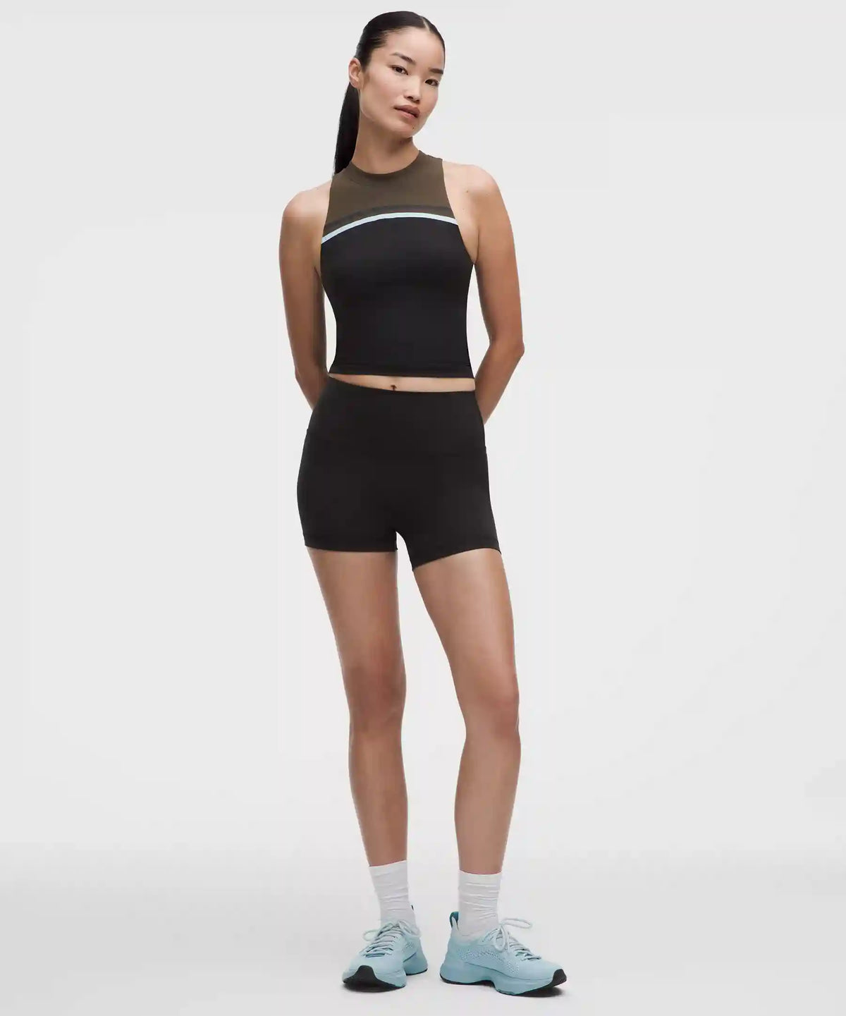 Mockneck Shelf Tank Top Light Support, B/C Cup *Stripe