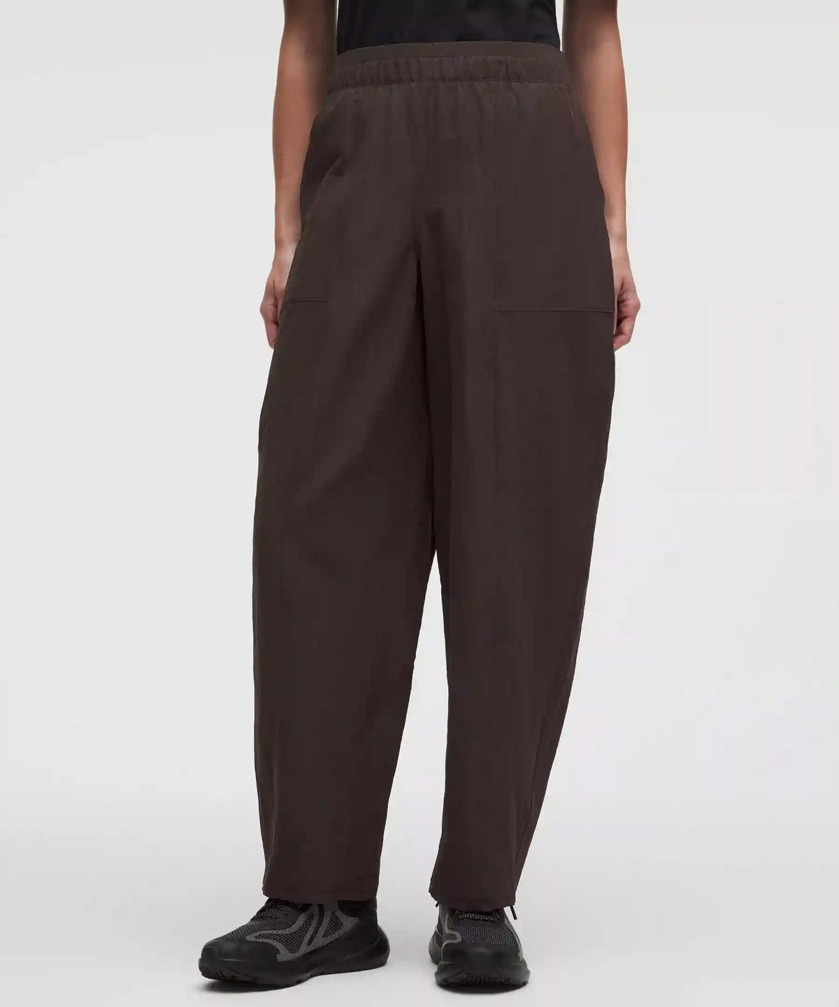 Crinkle Nylon Mid-Rise Barrel-Leg Pant