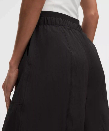 Crinkle Nylon Mid-Rise Barrel-Leg Pant *Short