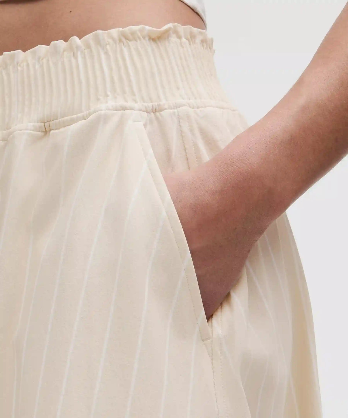 Stretch Woven Ruffle-Waist Midi Skirt