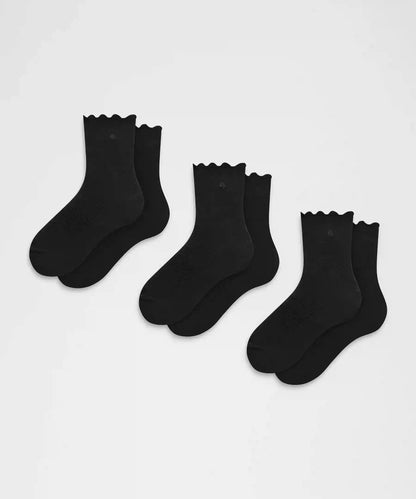 Unisex Lettuce Edge Quarter Socks *3 Pack