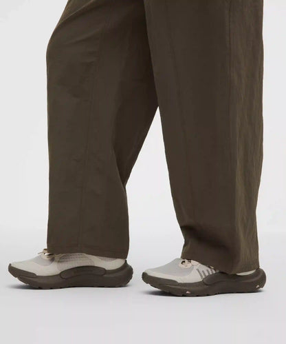 Crinkle Nylon Mid-Rise Barrel-Leg Pant