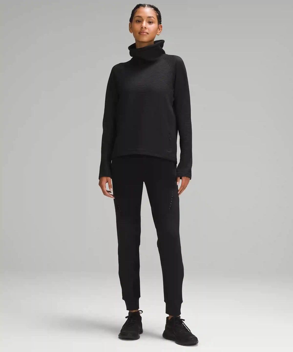 Waffle-Knit Funnel-Neck Long-Sleeve Shirt