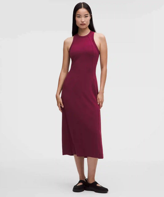 Tech Ribbed Fit-and-Flare Midi Dress