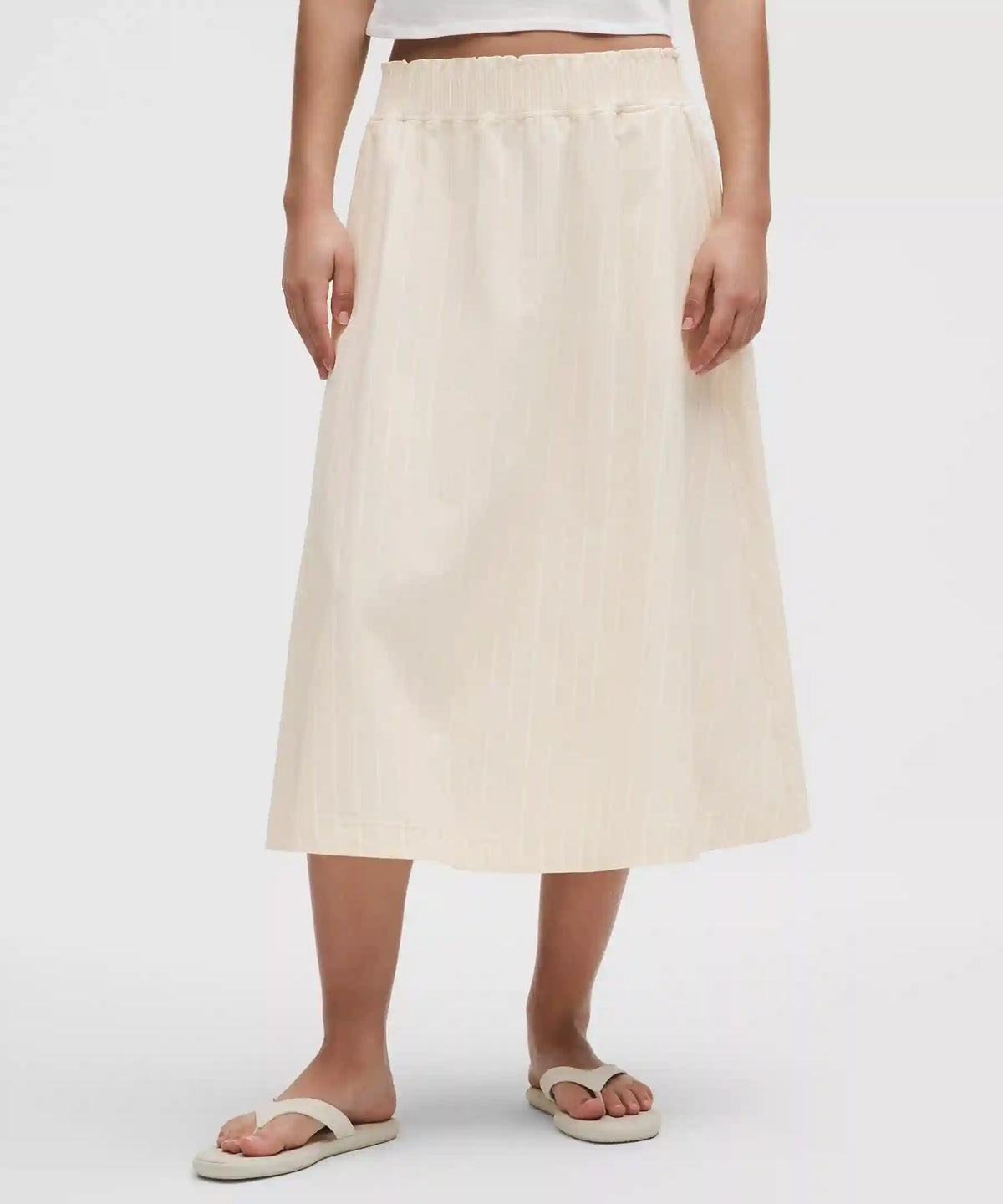 Stretch Woven Ruffle-Waist Midi Skirt
