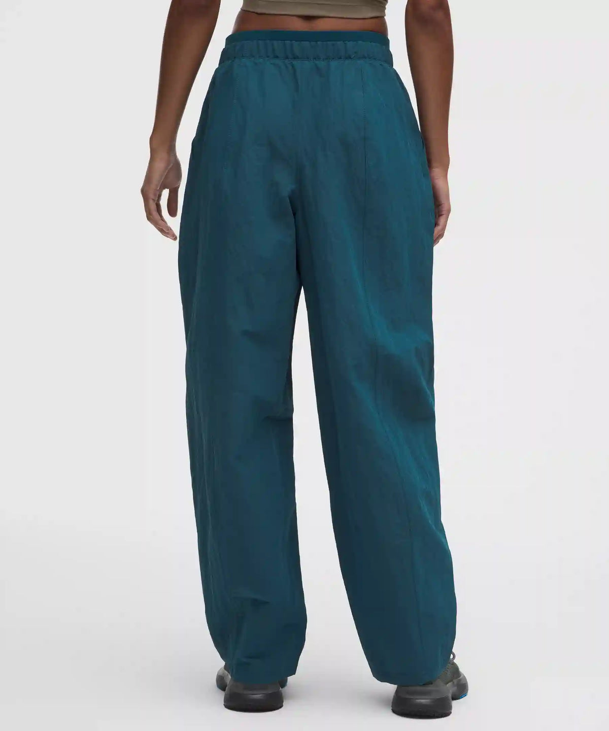 Crinkle Nylon Mid-Rise Barrel-Leg Pant