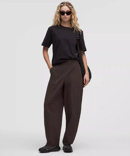 Crinkle Nylon Mid-Rise Barrel-Leg Pant