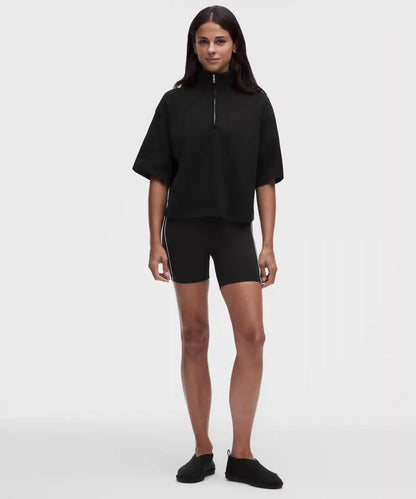 Structured Knit Half-Zip Short-Sleeve Shirt