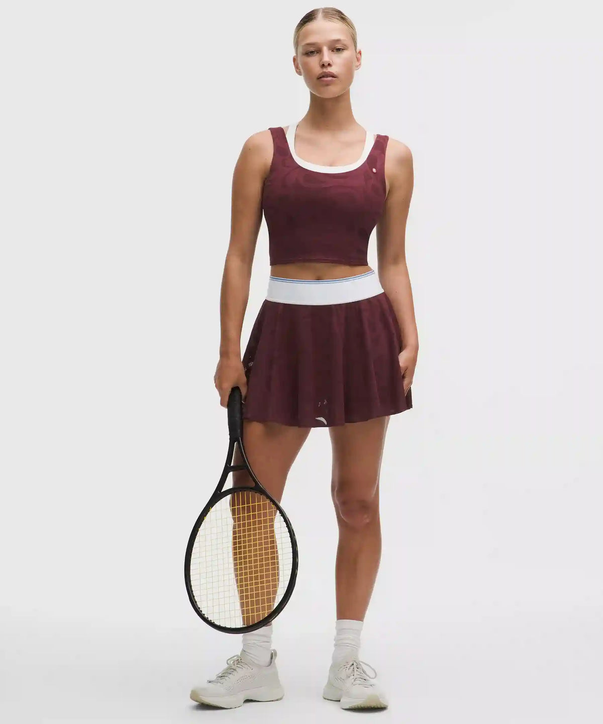 Paisley-Mesh High-Rise Tennis Skirt