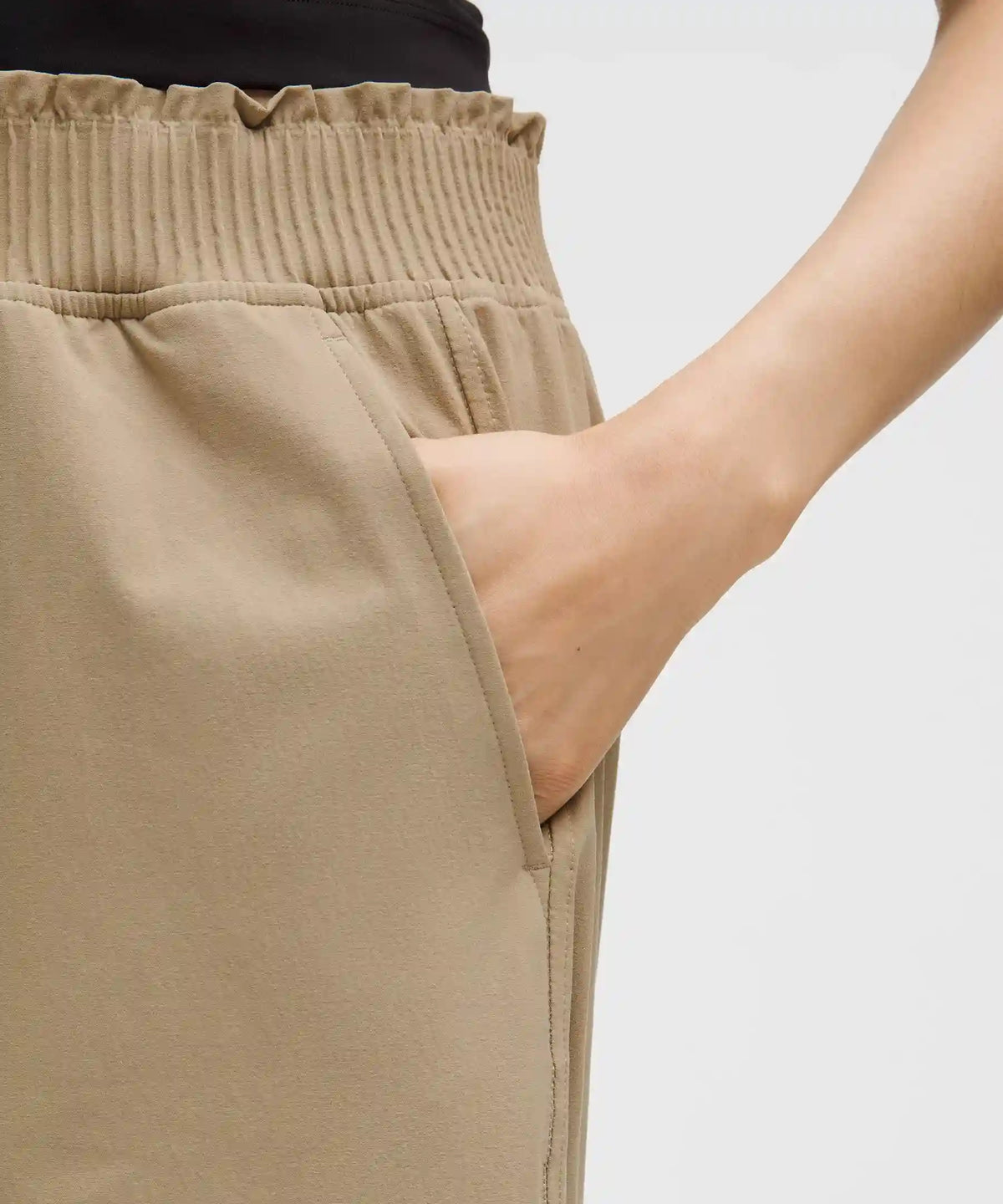 Stretch Woven Ruffle-Waist Wide-Leg Cropped Pant