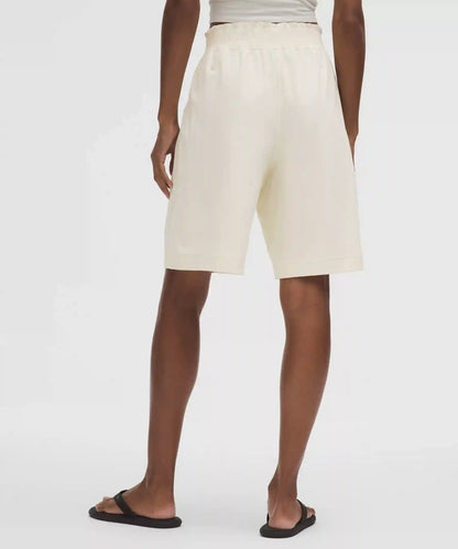 Stretch Woven Ruffle-Waist High-Rise Short 9"