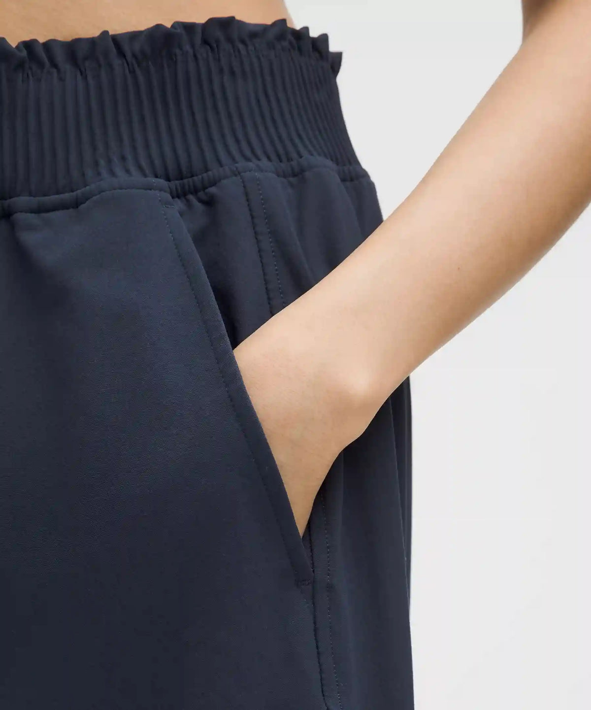 Stretch Woven Ruffle-Waist Wide-Leg Cropped Pant