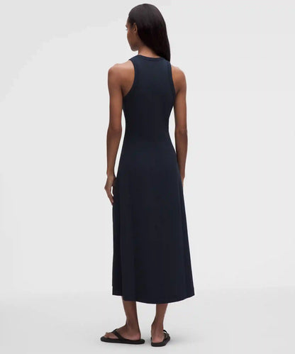 Tech Ribbed Fit-and-Flare Midi Dress