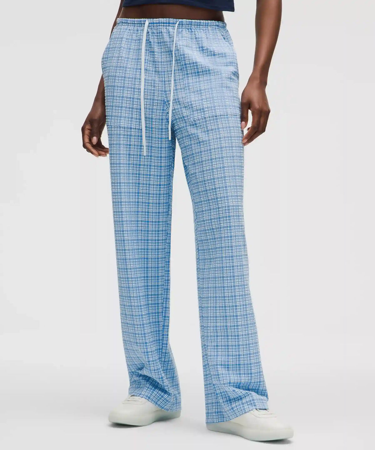Seersucker Check Mid-Rise Pull-On Pant
