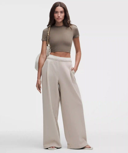 French Terry Mid-Rise Wide-Leg Pant