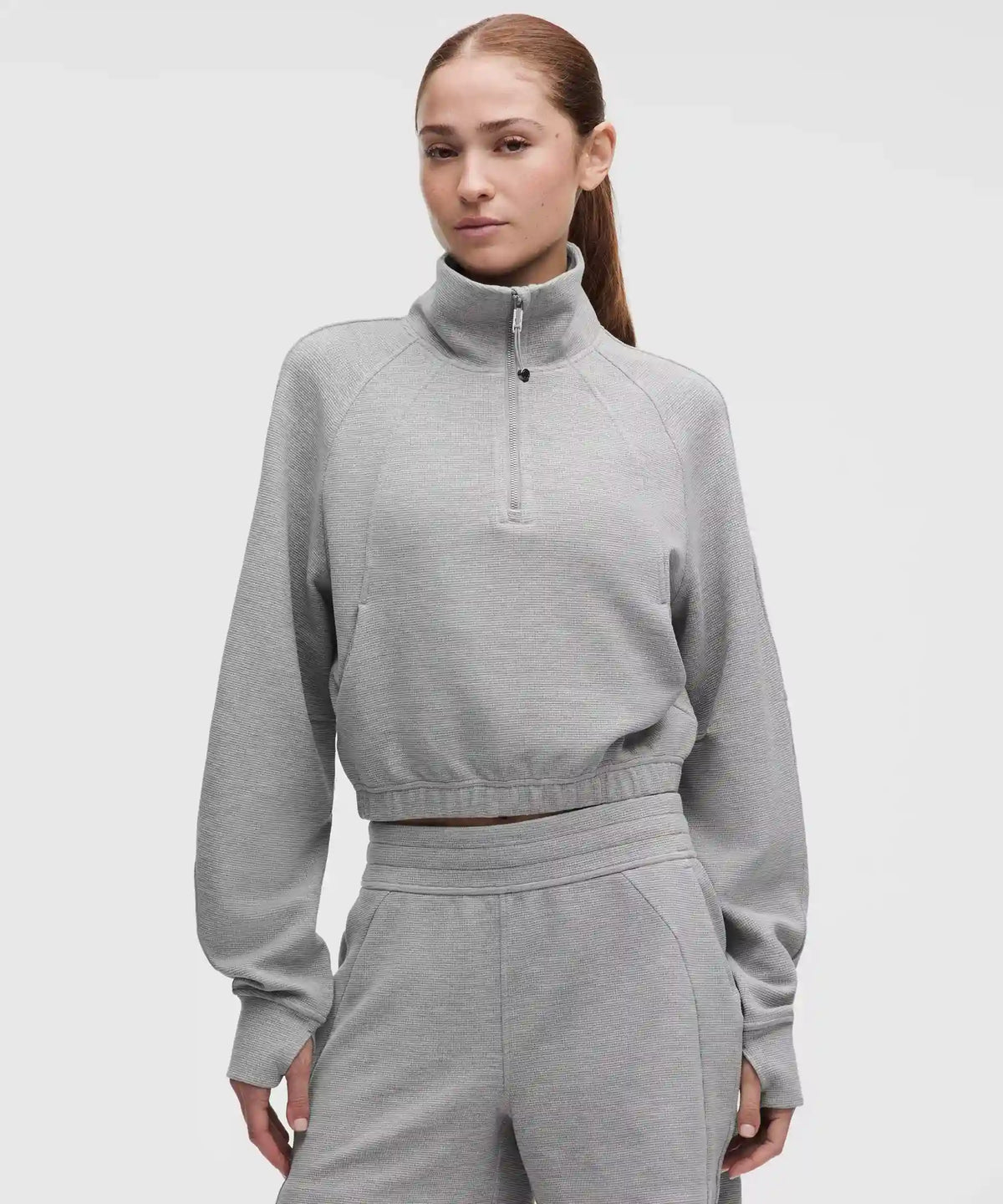 Scuba Cropped Funnel-Neck Half Zip *Waffle