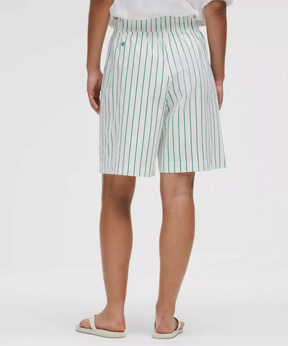Stretch Woven Ruffle-Waist High-Rise Short 9"