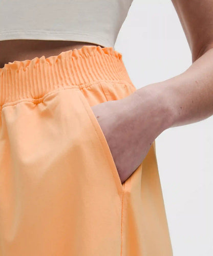 Stretch Woven Ruffle-Waist Wide-Leg Cropped Pant