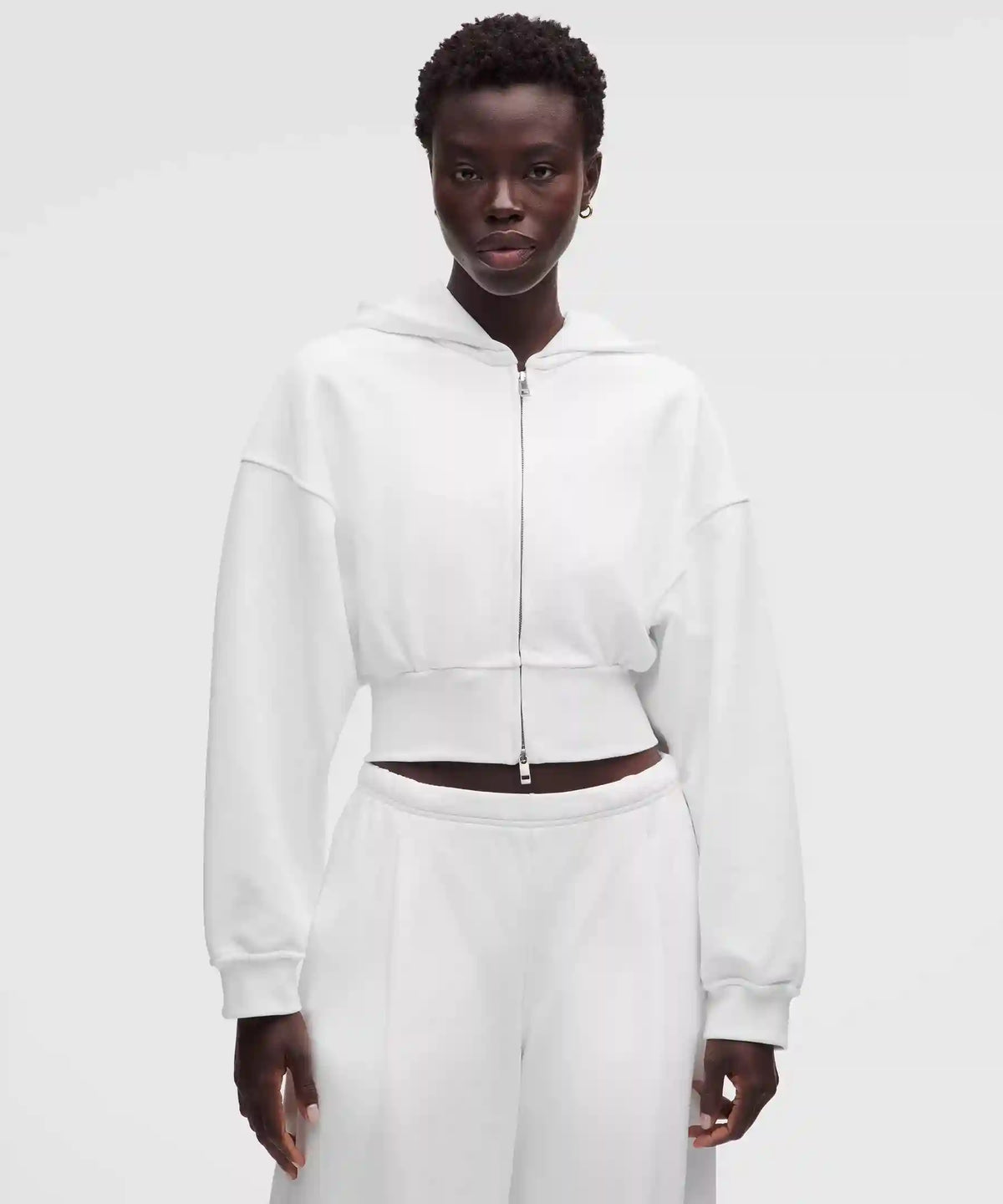 French Terry Cropped Full-Zip Hoodie